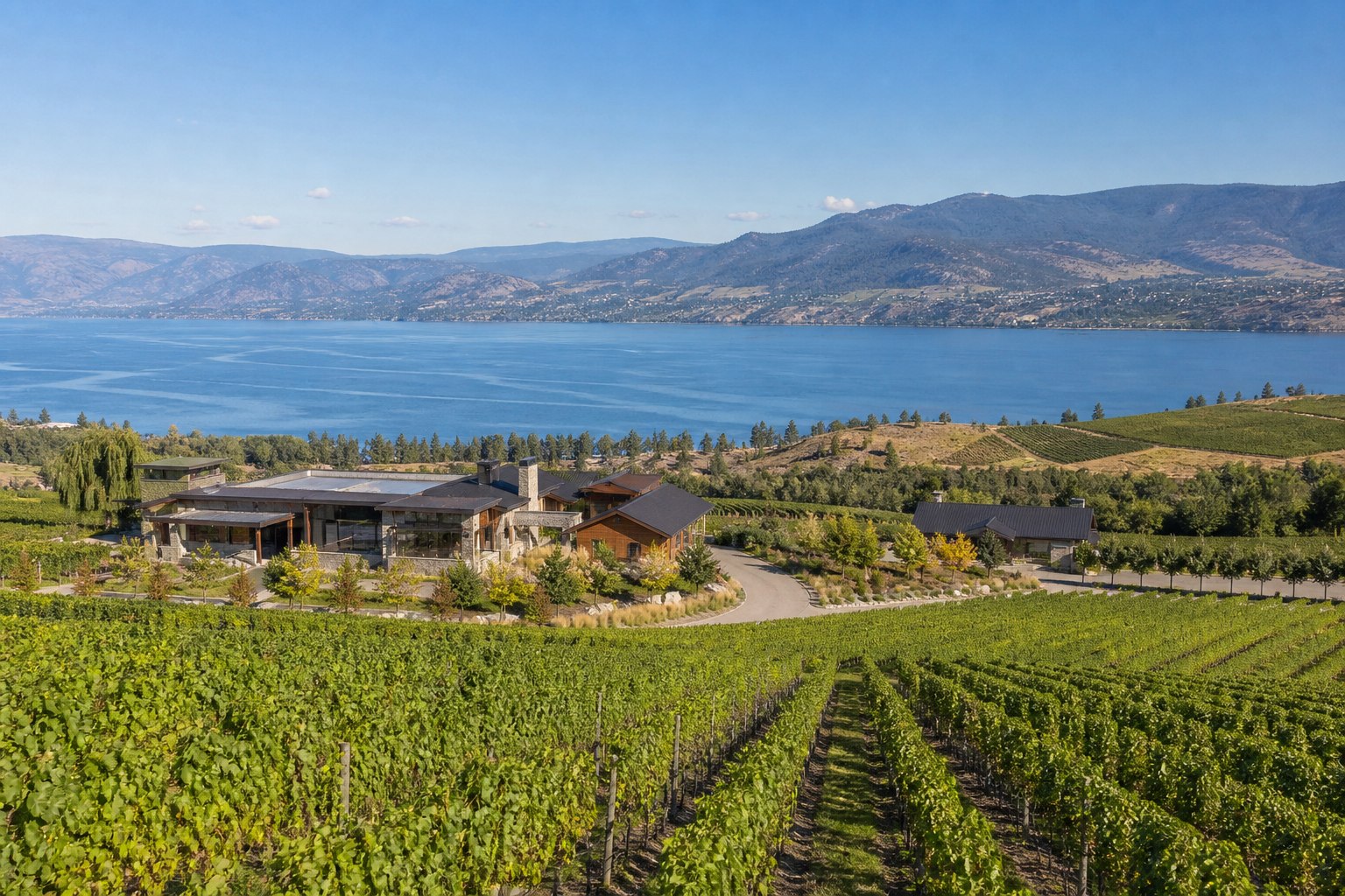 Lake Country winery route with vineyards and Okanagan Lake views