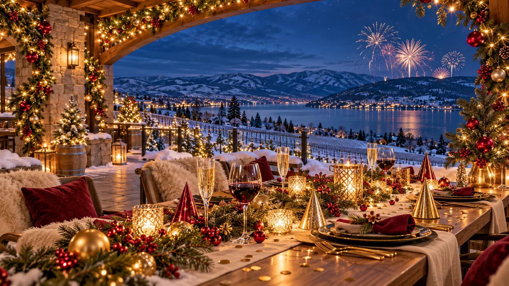 Illustrated winter wine country celebration inspired by West Kelowna